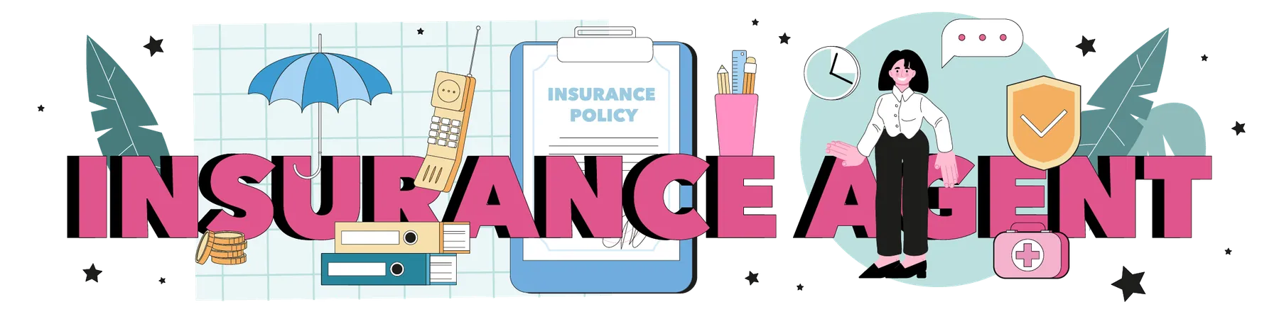 Insurance Agent Typographic Header Contract Of Security Of Property And Life From Potential Damage Healthcare And Medical Service Expences Reimbursement Flat Vector Illustration Illustration