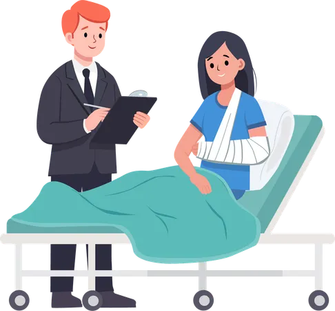 Insurance agent visiting a female customer with a broken arm  Illustration
