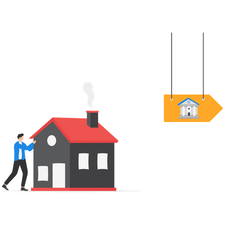 Insurance company saves businessman house  Illustration