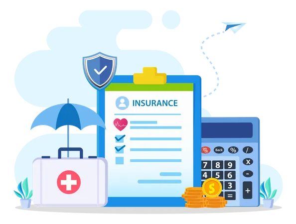 Health Insurance Concept Big Clipboard With Document On It Under The Umbrella Vector Illustration Illustration