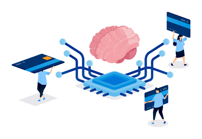 Inteligencia artificial en sistemas de tarjetas de crédito con chip para un flujo de uso y aplicación inteligente  Ilustración