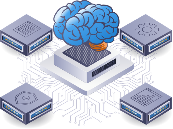 Tecnología empresarial de red de inteligencia artificial.  Ilustración