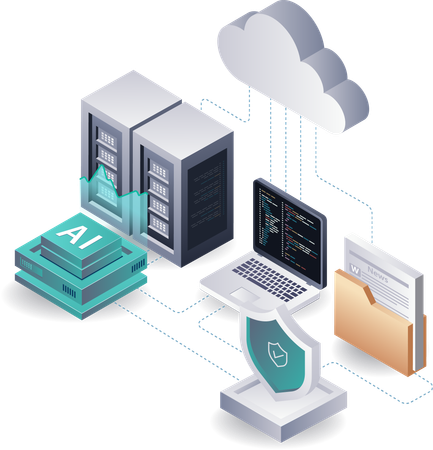 Inteligencia artificial que transforma la infraestructura de servidores en la nube  Ilustración