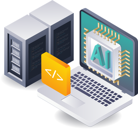 Inteligencia artificial y gestión de datos de servidores  Ilustración