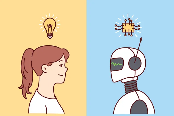 Inteligência humana versus inteligência de IA  Ilustração
