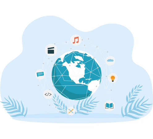Inteligência física e rede terrestre e internet  Ilustração