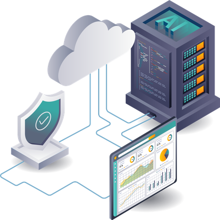 L'intelligence artificielle analyse les données du serveur cloud  Illustration