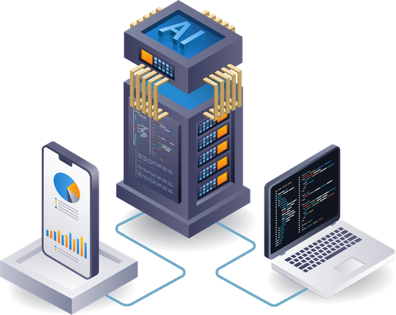 Serveur cloud d'analyste smartpon d'intelligence artificielle  Illustration