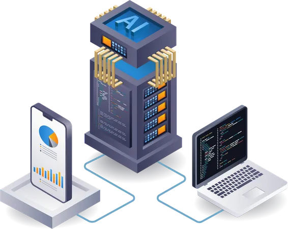 Serveur cloud d'analyste smartpon d'intelligence artificielle  Illustration