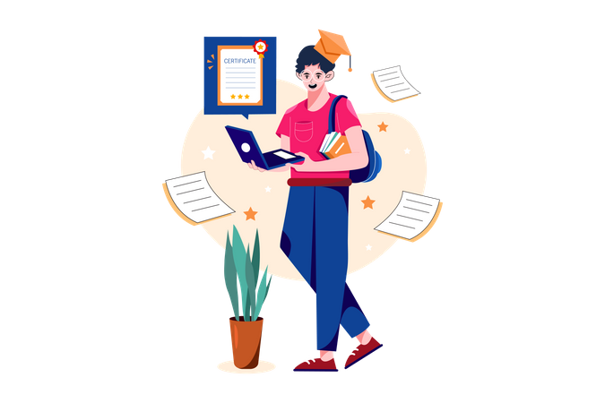 Intelligent boy getting online degree  イラスト