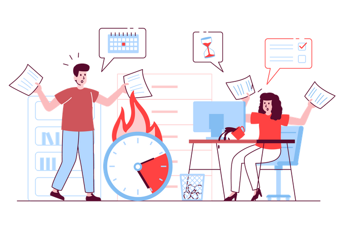 Intensa carga de trabajo en la oficina  Ilustración