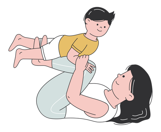 Interacción lúdica entre madre e hijo  Ilustración