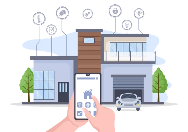 Interact with house with smart equipment Illustration