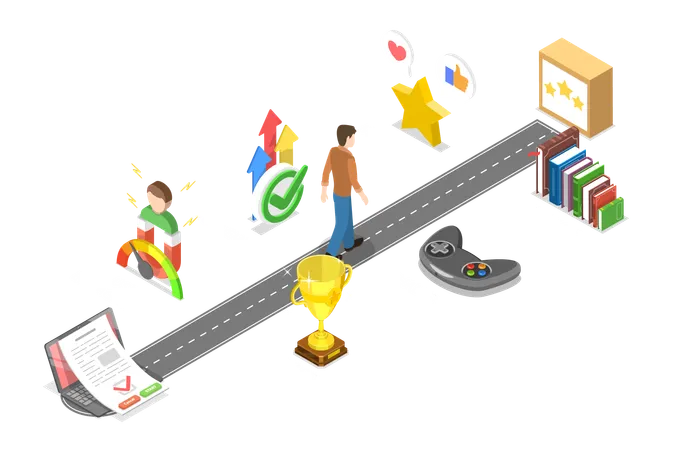 3 D Isometric Flat Vector Conceptual Illustration Of Interactive Content For Audience Engaging Encouraging Customers To Earn Rewards App Gamification イラスト
