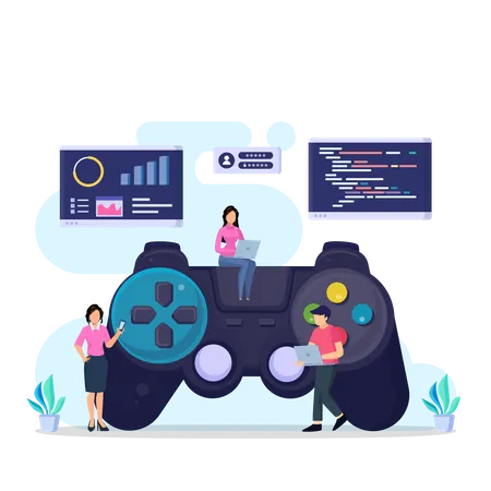 Game Development Concept Game Design Digital Technology Programming And Codding Illustration