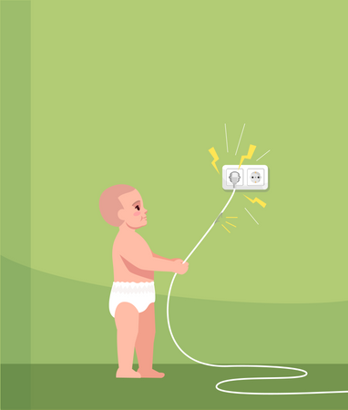 Interested child touches faulty wire Illustration