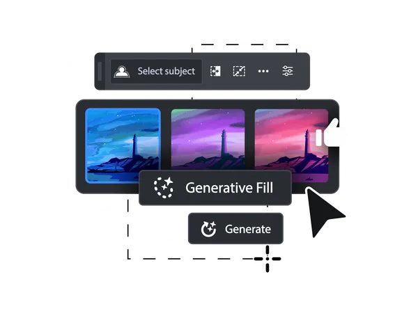 Interface buttons of generative AI tool  Illustration