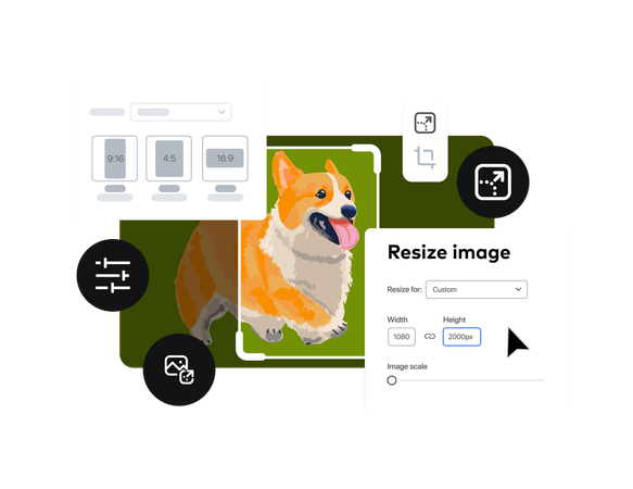 Interface da ferramenta de redimensionamento de imagem  Ilustração