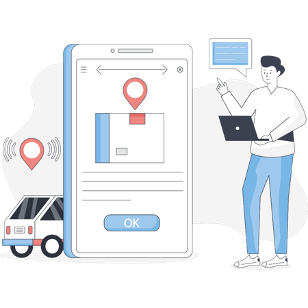 Interface do aplicativo móvel exibindo opções de entrega e recursos de rastreamento para usuários  Ilustração