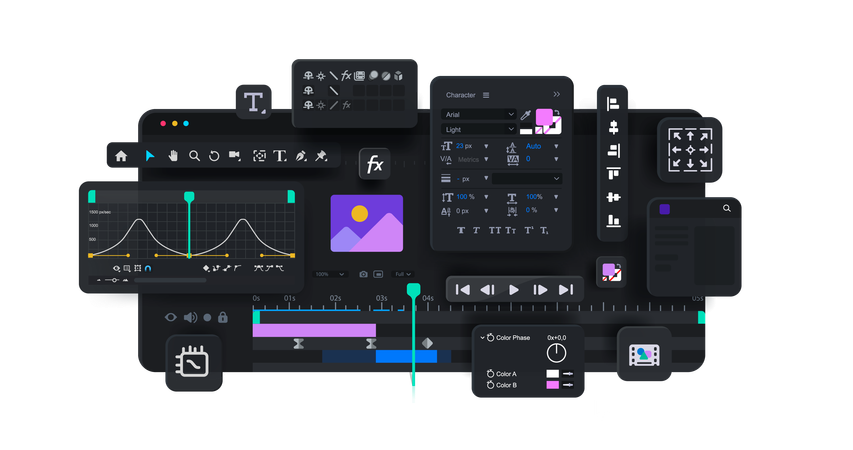 Interface menu and program panels for motion design  Illustration