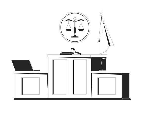 Intérieur de la salle d'audience avec banc du juge  Illustration