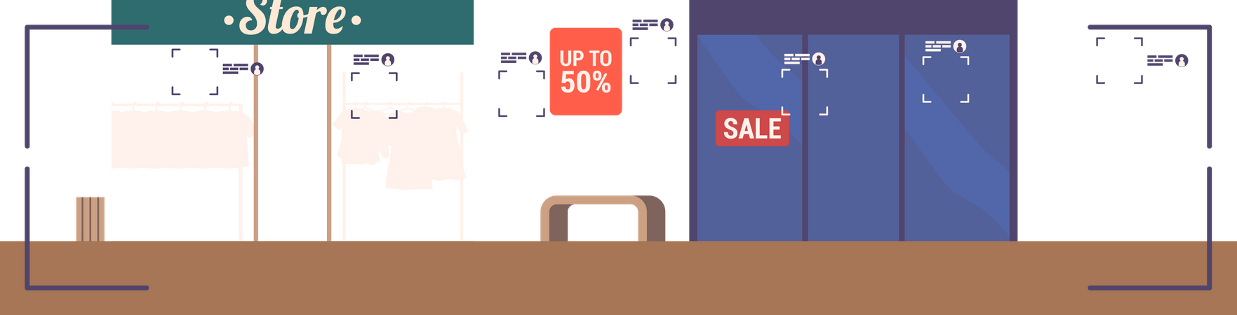 Intérieur de magasin avec surveillance par caméra de sécurité  Illustration