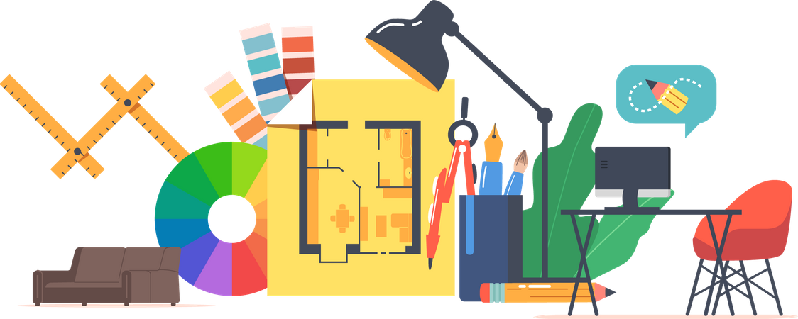 Intérieur du studio de graphiste créatif  Ilustración