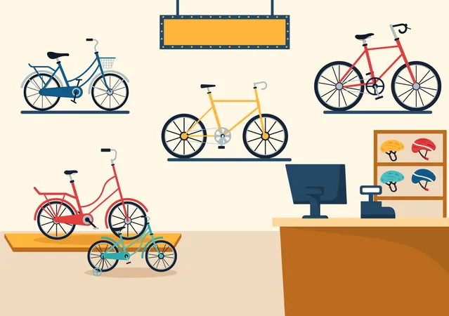 Interior de loja de bicicletas  Ilustração