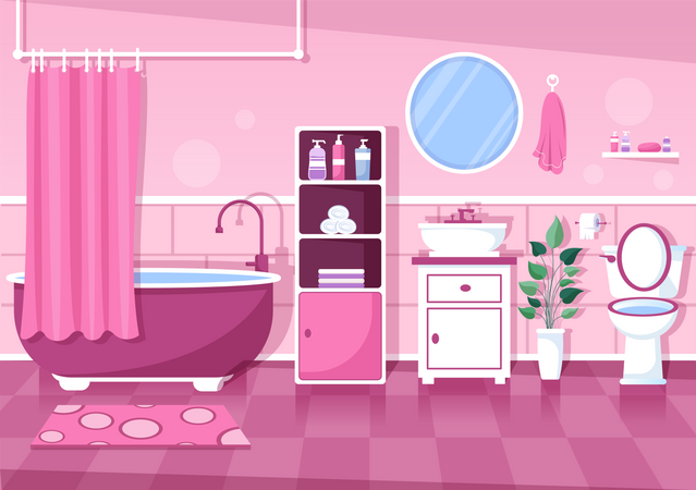Interior moderno de móveis de banheiro  Ilustração