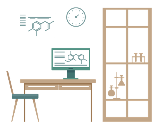 Interior del laboratorio y lugar de trabajo de los científicos  Ilustración