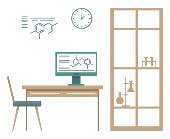 Interior del laboratorio y lugar de trabajo de los científicos  Ilustración