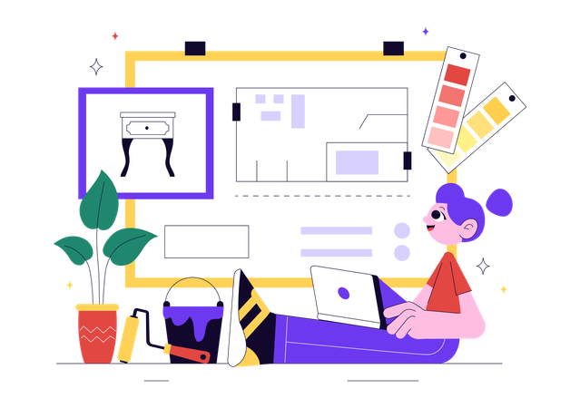 Interior Designer doing designing on laptop  Illustration