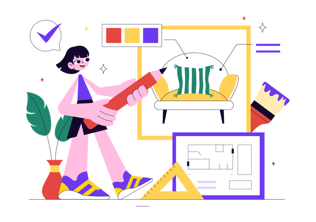 Interior Designer working on sofa design  Illustration