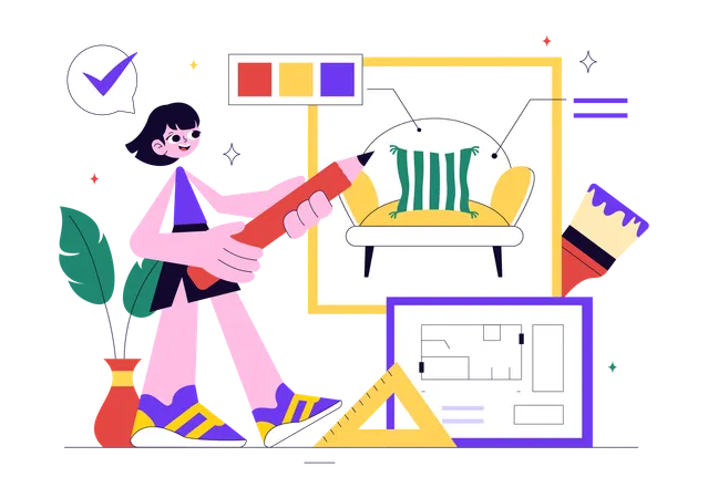 Interior Designer working on sofa design  Illustration