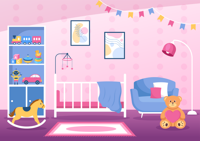 Interior del dormitorio de los niños  Ilustración