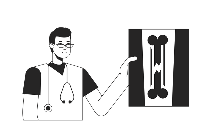 Internal medicine physician with broken bone x ray  Illustration