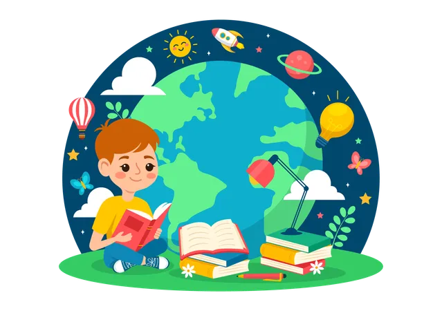 International Childrens Book Day Vector Illustration On 2 April With Kids Reading A Books And Globe Map In Flat Cartoon Background Design Illustration