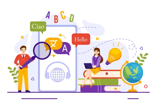 Translator Service Vector Illustration With Language Translation Various Countries And Multilanguage Using Dictionary In Hand Drawn Templates Illustration