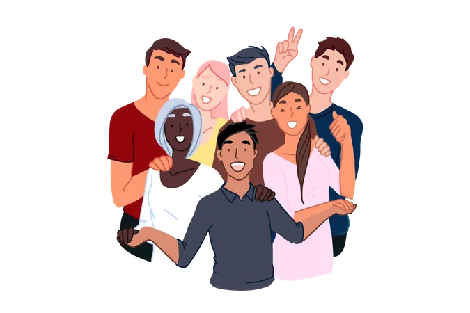 Friendship Of Nationalities Cosmopolite Society International Community Concept Smiling Young People Male And Female Different Nations Representatives Multinational Unity Simple Flat Vector Illustration