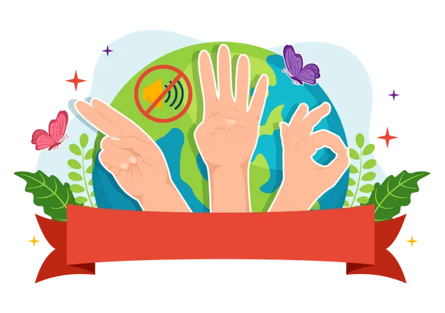 International Day Of Sign Languages Vector Illustration With People Show Hand Gestures And Hearing Disability In Flat Cartoon Hand Drawn Templates 일러스트레이션
