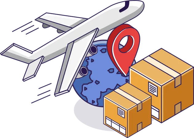 Airplanes Deliver Parcels Around The World Illustration