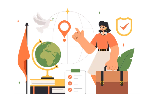 International Diplomat officer viewing international trade details  Illustration