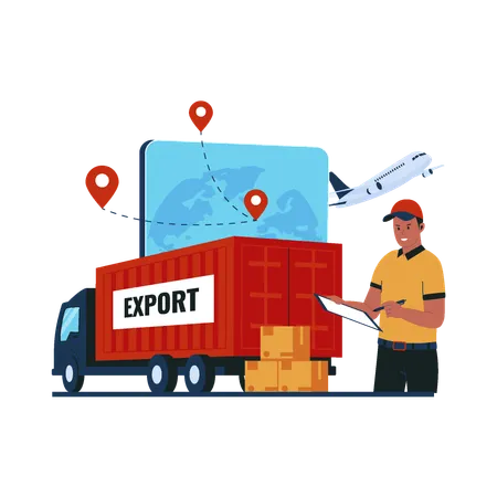 Global Logistic Distribution Service Illustration Concept Cargo Export Logistics Business Concept Vector Flat Illustration Illustration