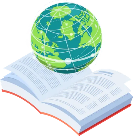 Flat 3 D Isometric World Globe On Open Text Book International Education Concept Illustration