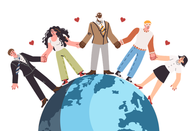 International friendship among people holding hands  Illustration