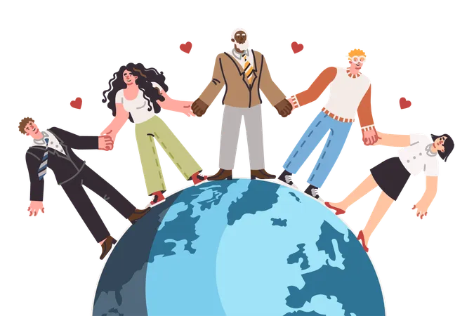 International friendship among people holding hands  Illustration