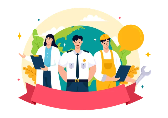 International Labor Day Vector Illustration On 1 May With Different Professions And Thank You To All Workers For Your Hard Work In Flat Background Illustration