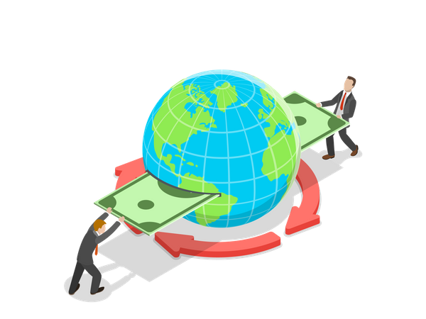 International money transfer, online banking, financial transaction.  Illustration