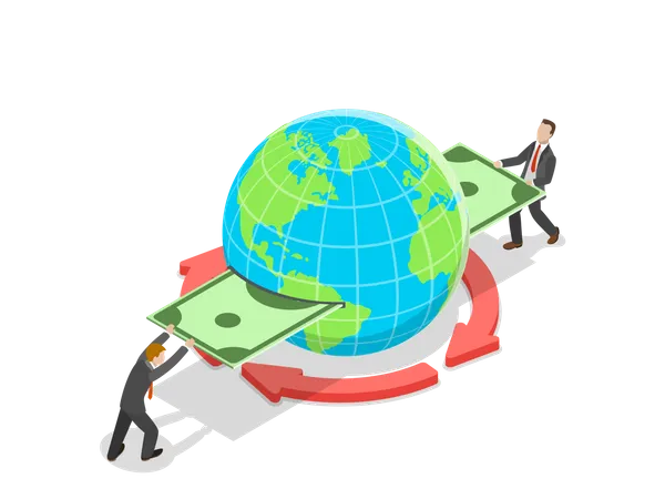 International money transfer, online banking, financial transaction.  Illustration