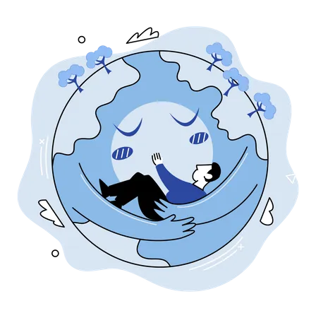 International Mother Earth Day Holiday To Support Environmental Protection To Make World More Clean And Responsible Stop Suffering Of Nature Cute Blue Planet Gently Hugs Person With Its Arms Illustration